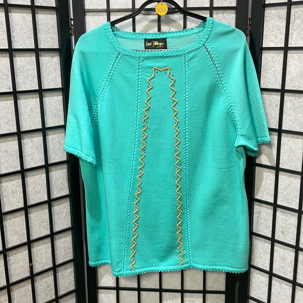 Vintage Carol Patterson, Beaded, Short Sleeve Knit Top, SZ Large